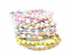 12 Kids Stretch Bracelets Lucite Silver-T Ninja Turtle Mimi Mouse Monkey Flowers
