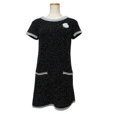 CHANEL 05A Pearl-embellished Cashmere Knit Dress, P27344, Black Women USED