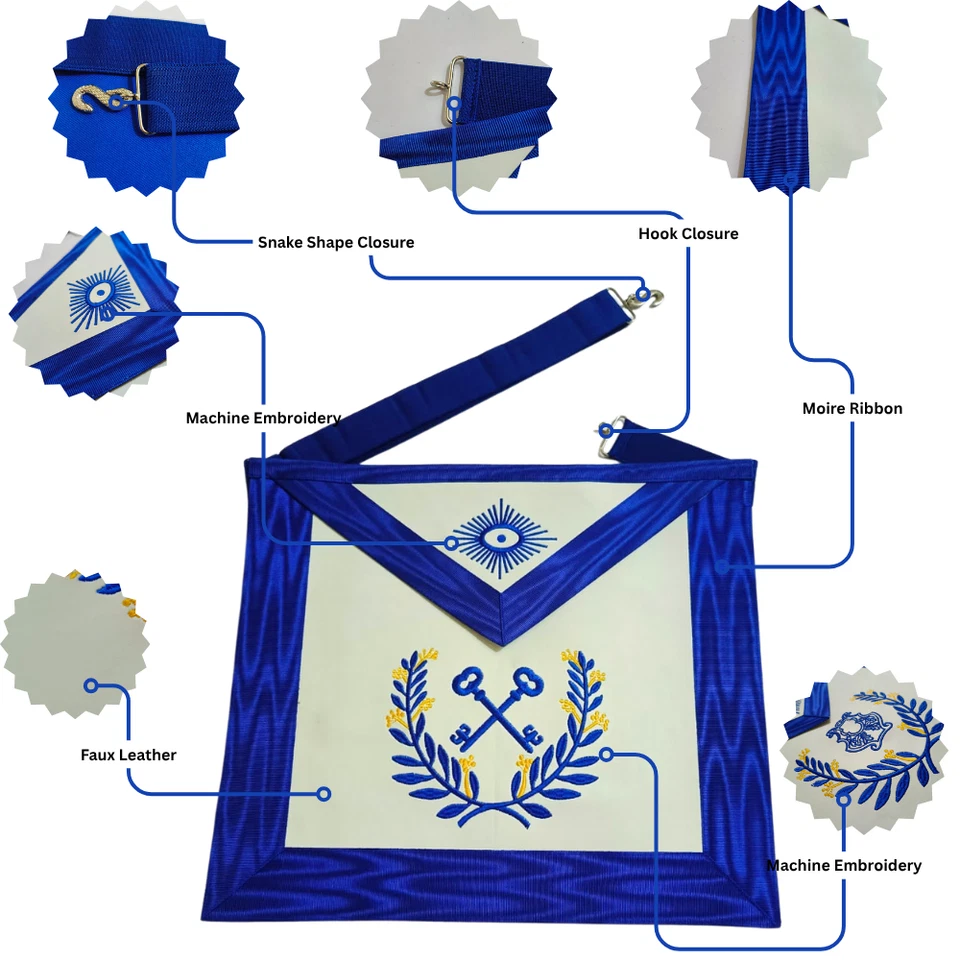 Masonic Regalia Blue Lodge Treasurer Faux Leather Apron Set Embroidered - Image 2 of 4