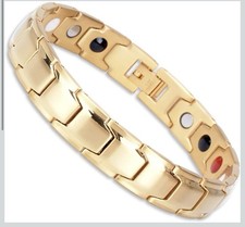 8  Men's Gold Tone Stainless Steel Magnetic Therapy Bracelet Adjustable Women  s