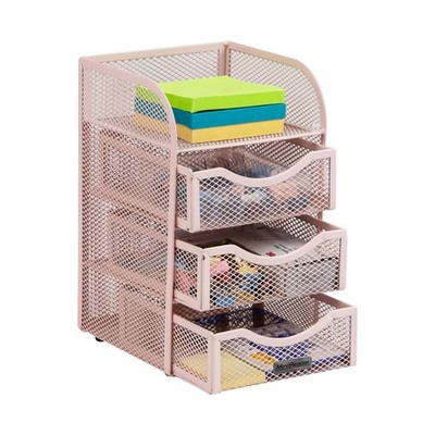 Desktop Accessory Storage Paper Binder Clip Basket Mesh 4.75x5x8 Inch Pink