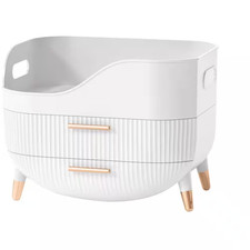 Makeup Storage Organizer Display Case with 2-Layer Storage Box with Handle in Wh