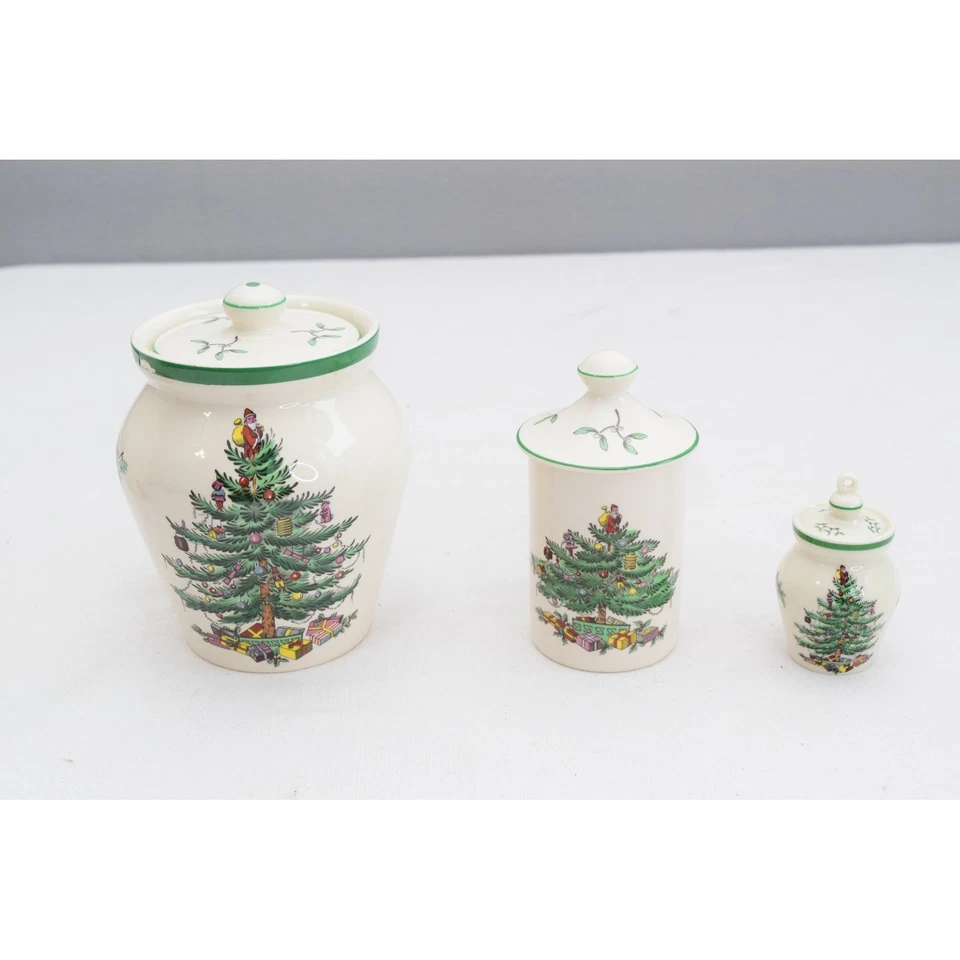 Juego de botes cubiertos árbol de Navidad Spode porcelana vintage hecho en Inglaterra Foto 3 de 4