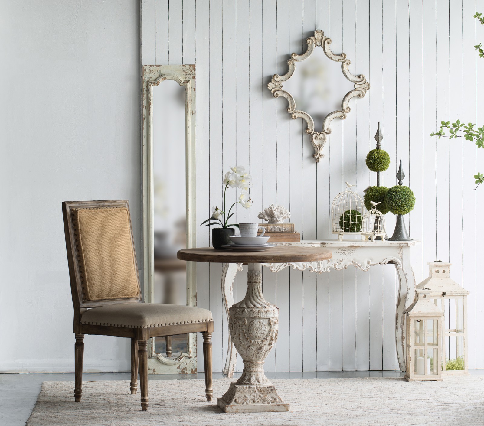 30" x 23.5" Artistic White Diamond Scrollwork Mirror, Home Accent Mirror