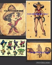 VINTAGE Cowgirls, Cowgirls, and more Cowgirls TATTOO Flash Sheet Prints Bundle