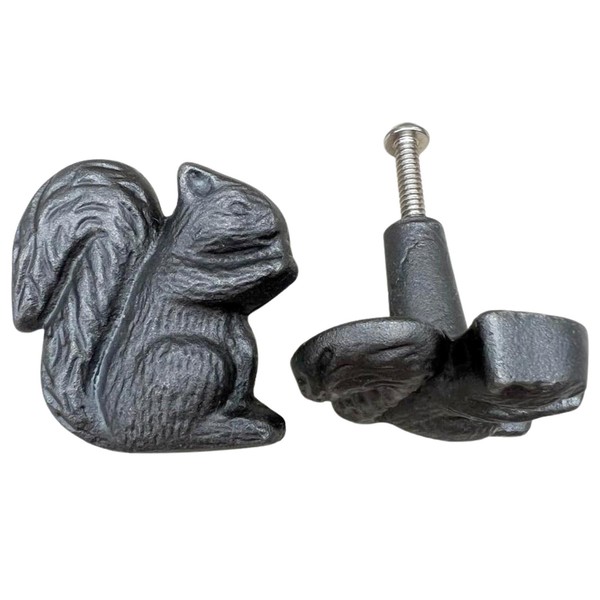 Pack Of 2 Cast Iron Squirrel Shaped Drawer Knobs For Kitchen Cupboards.-image