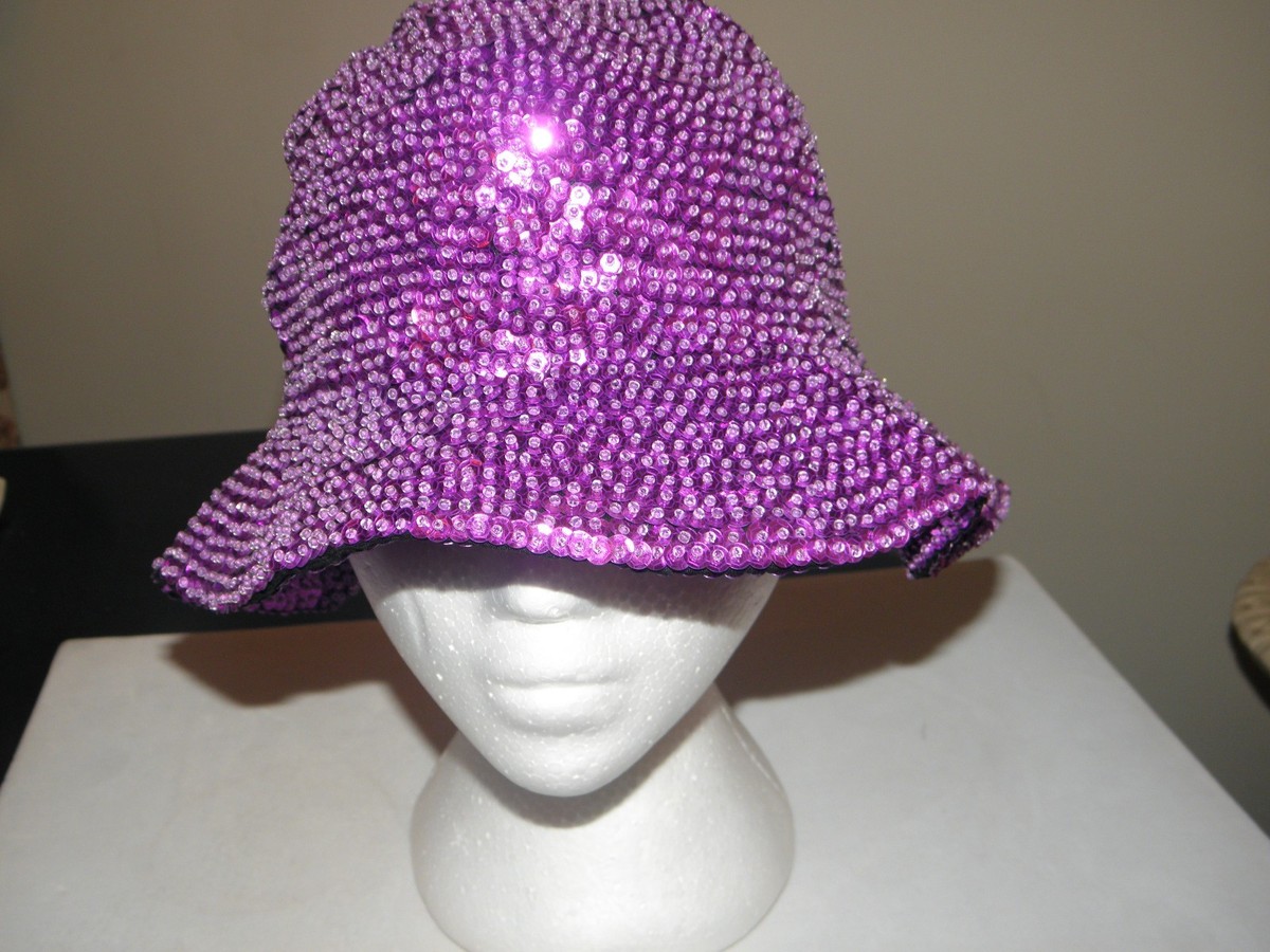 SEQUIN BUCKET HAT VIOLET PURPLE FLIPPER CAP FLOPPY BRIM  display picture 2