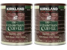Kirkland 100 Colombian Coffee Dark Roast Fine Grind 3 LB Cans Lot of 2