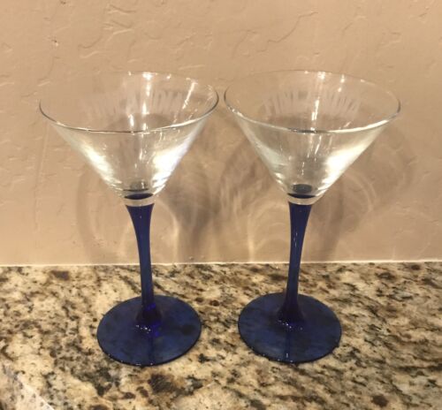 2 FINLANDIA VODKA MARTINI GLASSES BLUE STEM FINLAND VODKA PAIR eBay