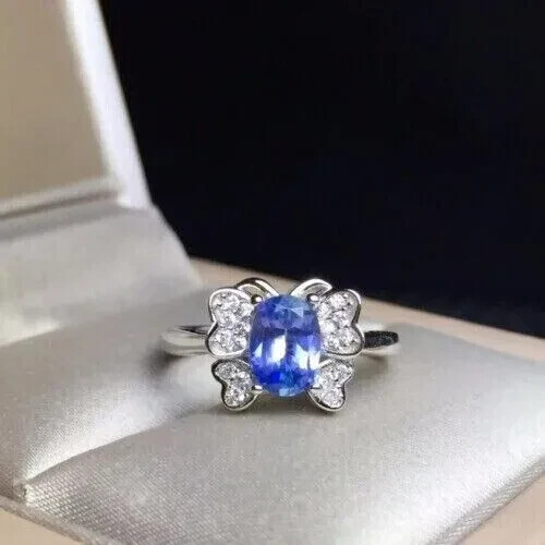 Women Butterfly Wedding Ring 3Ct Oval Simulated Tanzanite 14K White Gold Plated - Picture 1 of 7