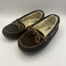 MINNETONKA Child Youth Kid Size 1 Faux Fur Lined Brown Moccasin Slippers