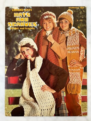 Hats Scarves to Knit Crochet Designs Vintage 1970s Leisure