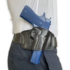 K043 Pancake Style Leather Belt Holster Fits Colt 1911 & Similar RH Handmade!