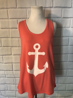 NWOT 12PM by MON AMI Nautical Anchor Racerback Tank Top Back Bow Coral Sz S