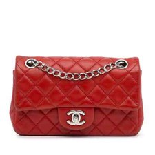 Chanel New Mini Classic Lambskin Single Flap Crossbody Red Shoulder Bag