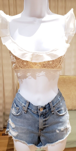 For Love of Lemons Ivory Swim Suit Top Size Large - Picture 4 of 6