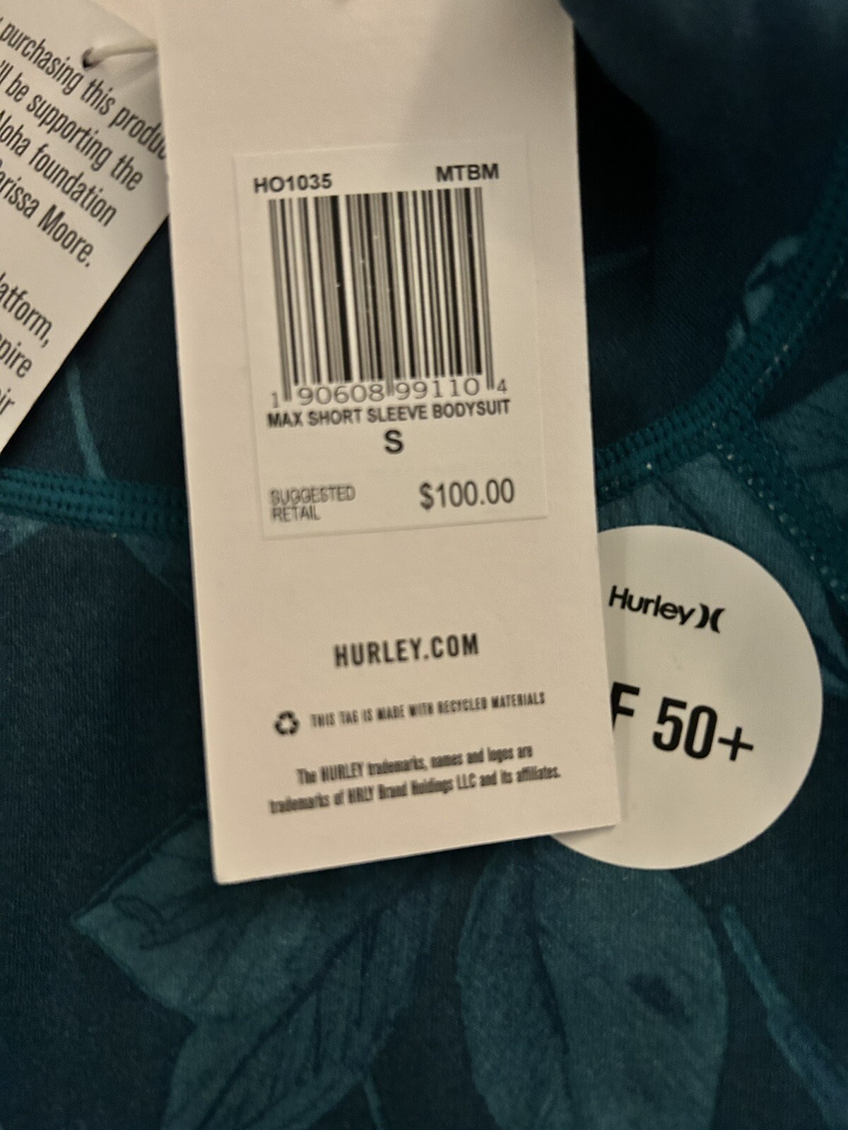 Hurley X Carissa Moore Max Short Sleeve Bodysuit Swim Full Coverage SMALL NEW image 9