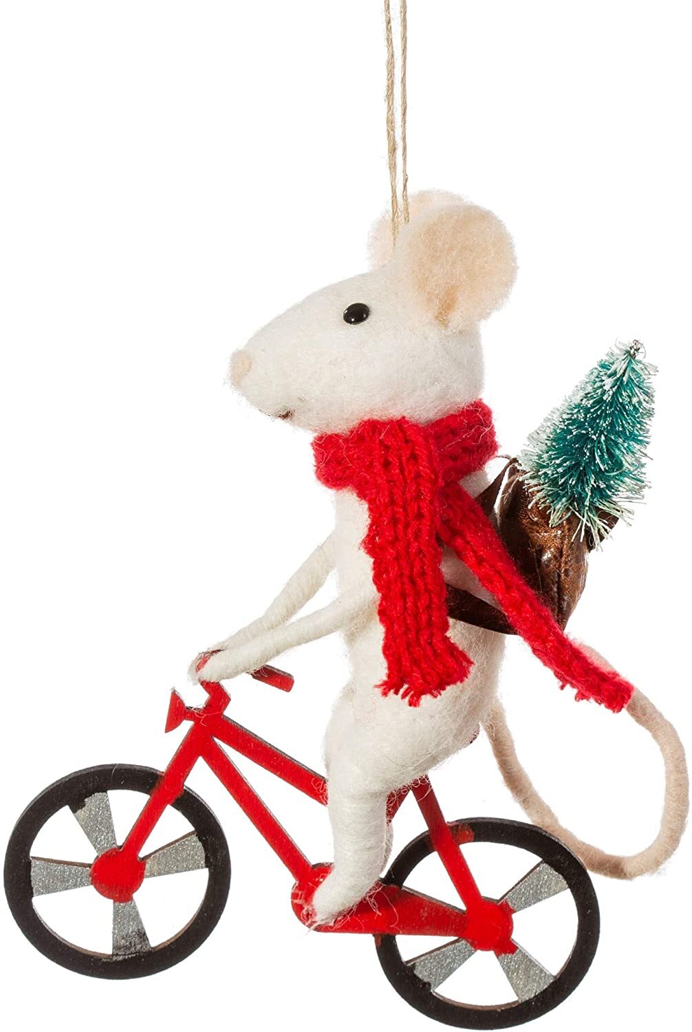 Sass & Belle Felt Mouse on Bicycle Christmas Tree Decoration With Rustic Twine