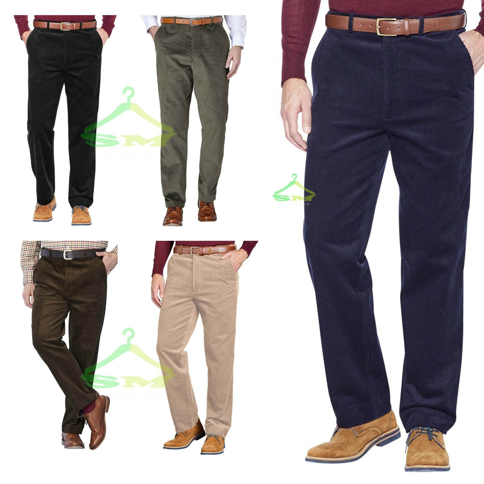 MENS CORDUROY CORD TROUSERS FORMAL SMART CASUAL OFFICE PLUS SIZE PANTS ...