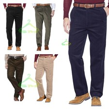 MENS CORDUROY CORD TROUSERS FORMAL SMART CASUAL OFFICE PLUS SIZE PANTS NO BELTS