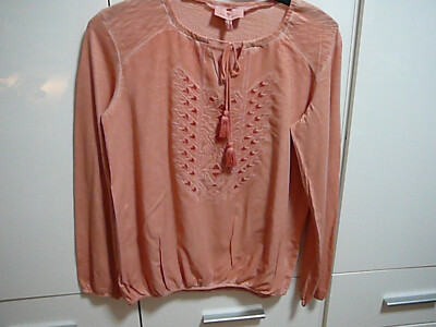 H belly button Bluse Tunika Gr 36 apricot Ethno-Lochstickerei + Bommelband vorne