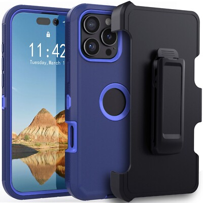 For iPhone 14 Pro Max/14/14 Plus Case Heavy duty Rubber Clip Holster Phone Cover