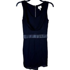 Milly Cowl Drape Mini Dress Women's 6 Lamb Leather Waist Band LBD Chic Classic