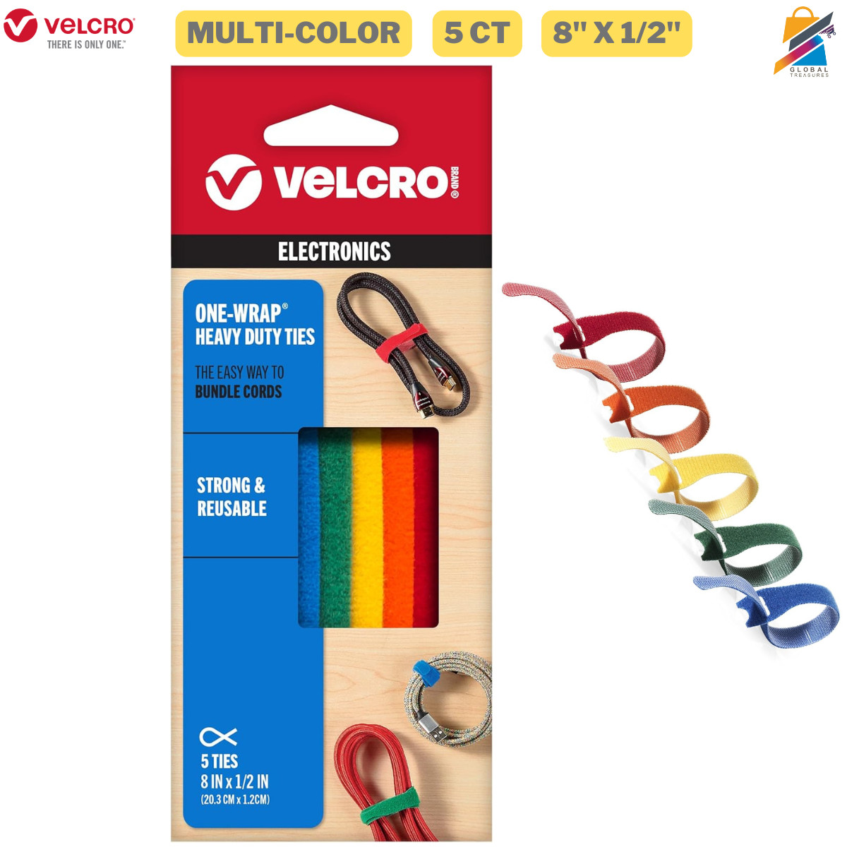 New Self Gripping Cable Ties Reusable Strong & Adjustable Velcro Brand 8" x 1/2"