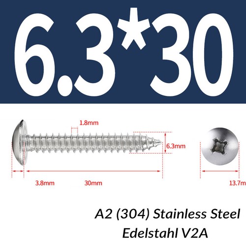 M3-M6 A2 Stainless Steel Phillips Pan Head Self Tapping Screws Tappers Pozi-Pili - Picture 124 of 133