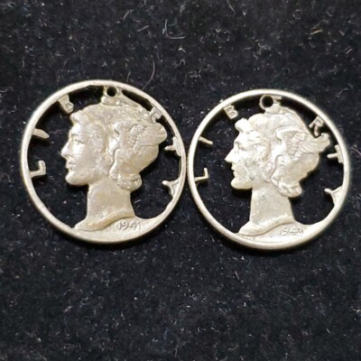 Mercury Dime Cut Ear Rings Set Without Hooks 90% silver coin jewelry D795