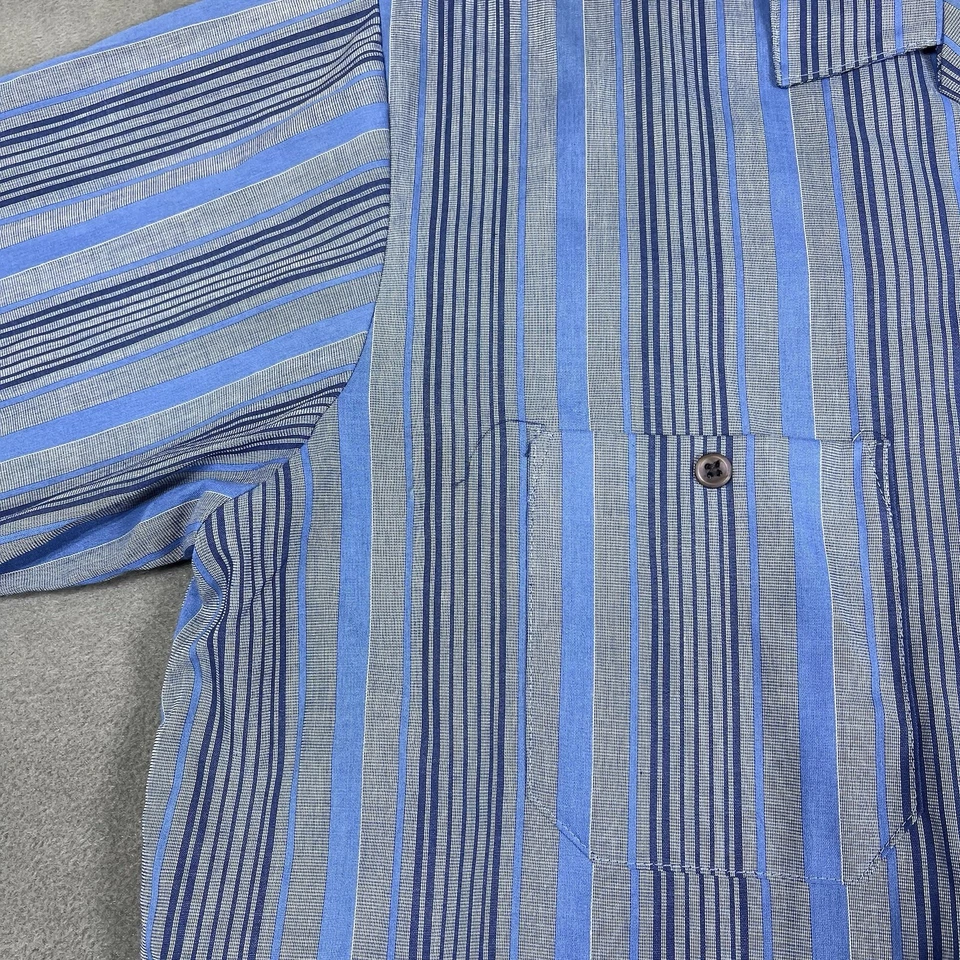 VTG Triumph Of California Shirt Mens XL Blue Striped Button Up Short Sleeve — 第 3/4 张图片