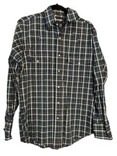 Wrangler Retro Premium Western Pearl Snap Shirt Mens Plaid Blue White Sz M