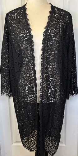 NWT Isaac Mizrahi Womens Open Front Lace Cardigan Duster Cover Up Sz Medium