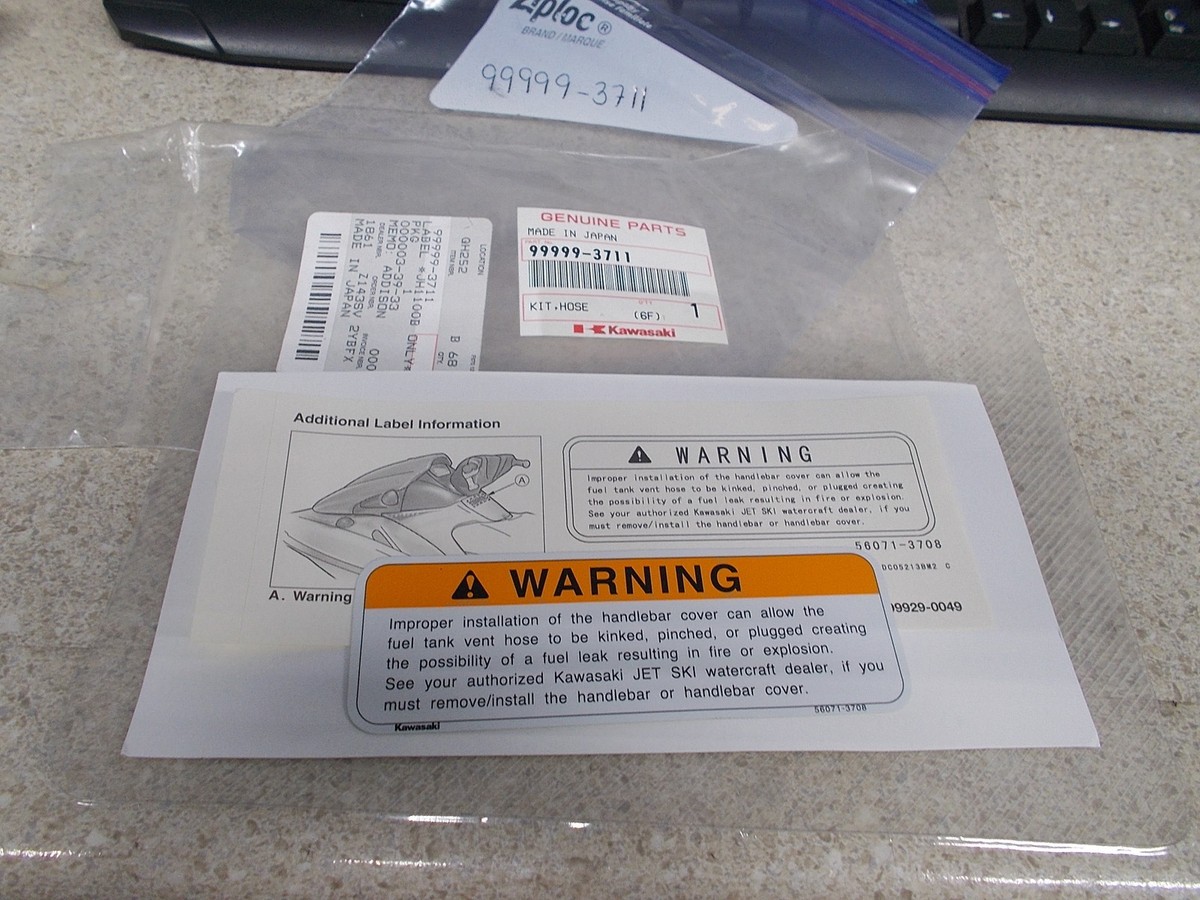 NOS OEM Kawasaki Hose Kit Warning Label JH1100 99999-3711 | eBay