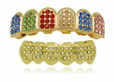 Halloween Tekeshi 69 6ix9ine 14K Gold Plated Rainbow Lab Diamond Teeth Grillz