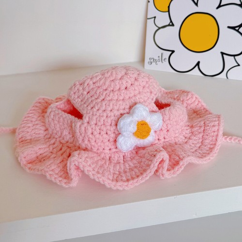 Knitted Flower Cat Hat Puppy Kitten Elastic Woven Cap Handmade Pet Hat DIY Cute - Picture 13 of 22