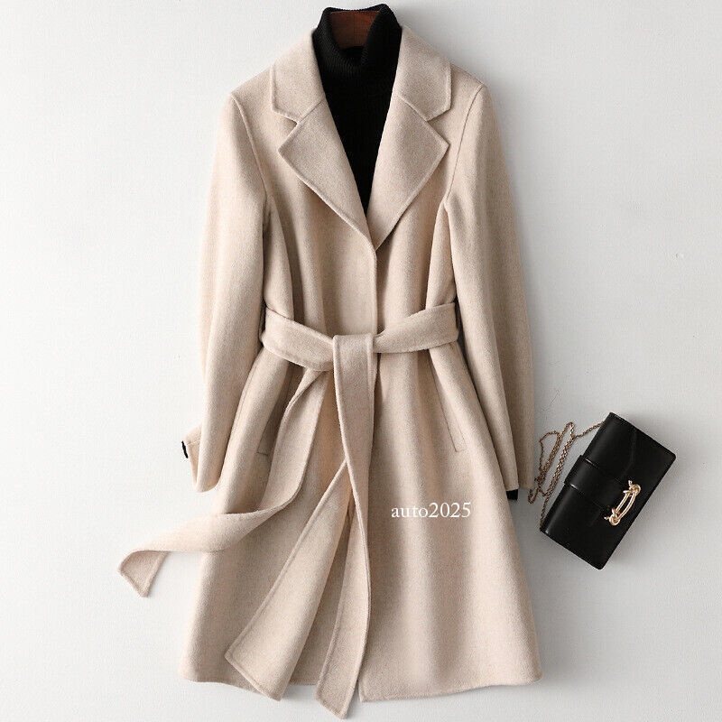 Women's Winter Double-sided Cashmere Coat Mid Length Slim Fit 100