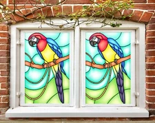 3D Blue Parrot A467 Window Film Print Sticker Cling Stained Glass UV Zoe