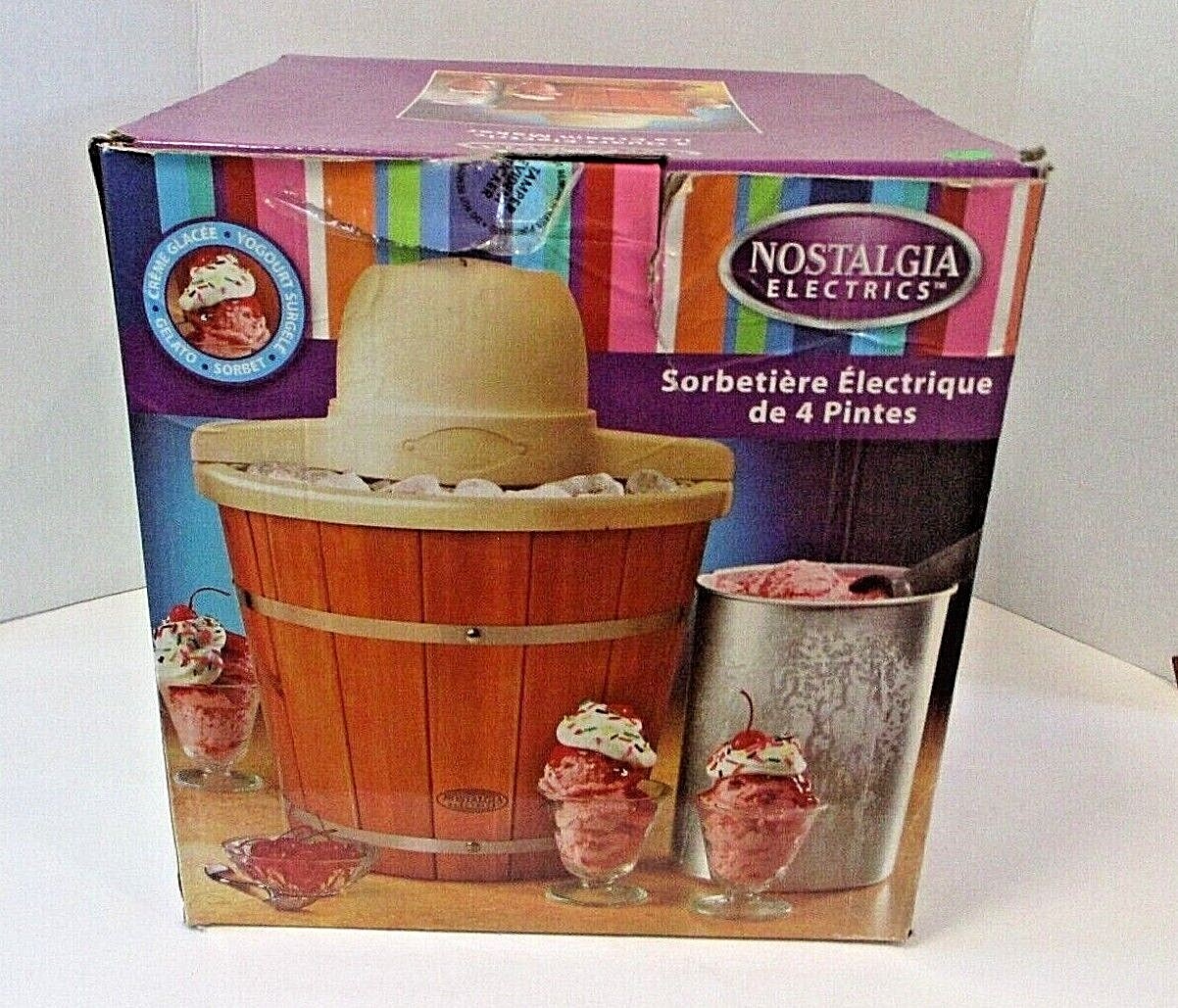 Nostalgia Electric Ice Cream Maker Makes 4Quarts, Wooden Bucket