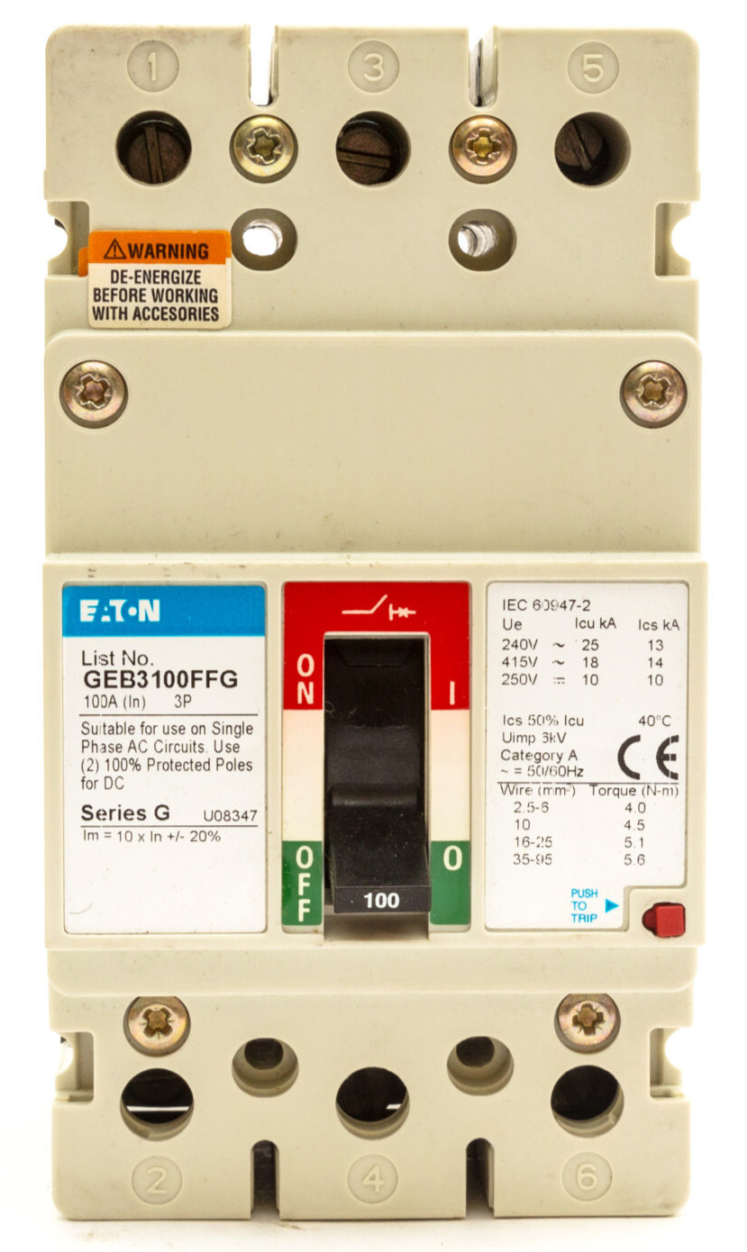 EATON GEB3100FFG 100 AMP TRIPLE POLE 100A MCCB SERIES G GEE3100FFG VAT INC