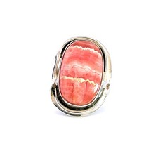 Sterling Silver Natural Rhodochrosite Ring Size 8 1/2 x 7/8 Inch