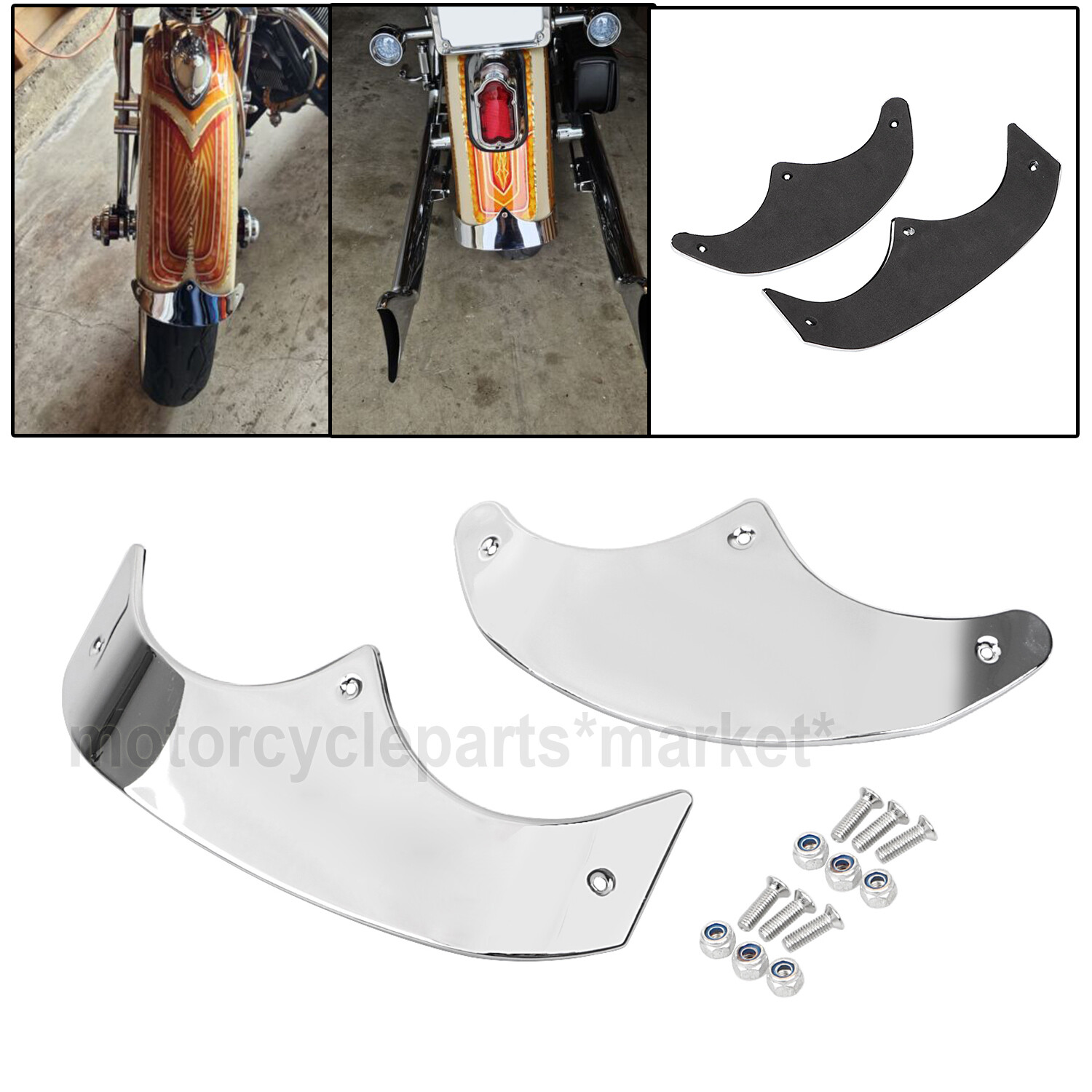 For Harley Motor Front & Rear Fender Tip Trim Fat Boy FLSTF 1989-2006 1990 2000