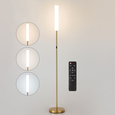 LED Stehlampe mit Fernbedienung, Touch Control, goldene Stehlampe, Milchglas