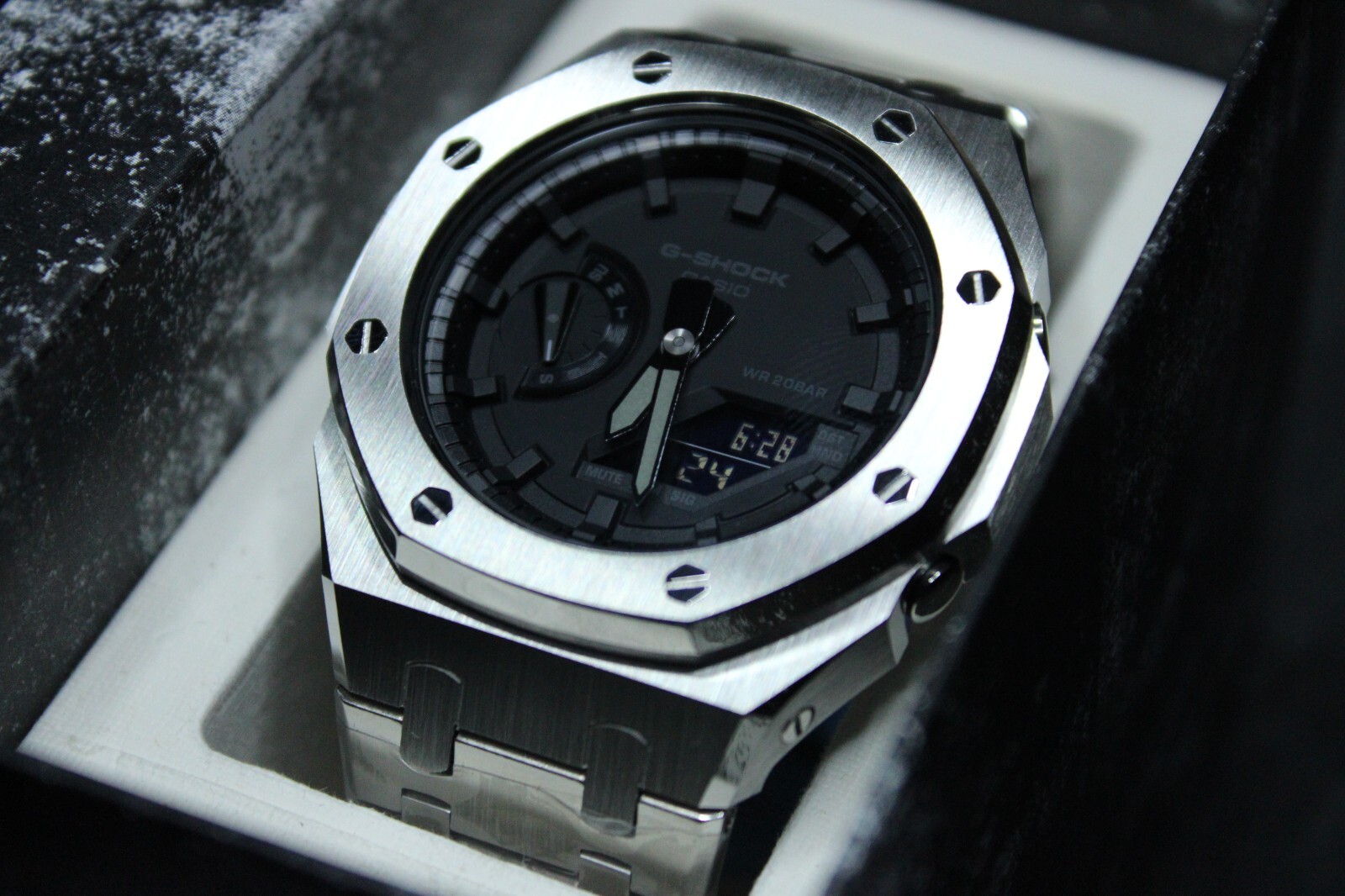 Custom Casioak Casio G shock Ga-2100 1a1 silver band watch
