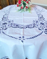 Vintage Battenburg Lace Tablecloth 68X84" 70X120" 70X136" OVAL White Ecru Cotton