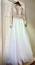 Long Sleeve, Chiffon Wedding Dress with low a V-back.