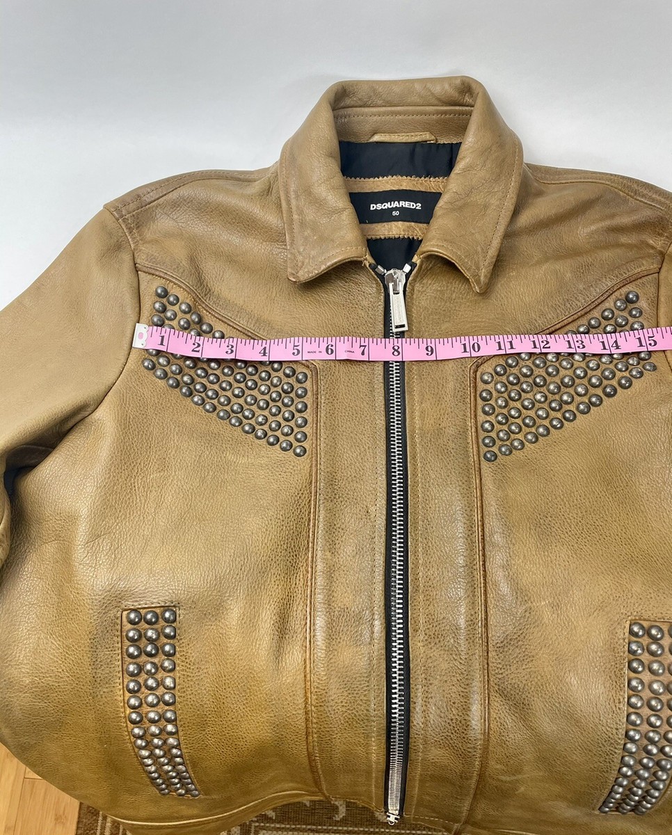 D2 DSQUARED CAMEL TAN LEATHER MOTO JACKET SZ 50 Chest 22” Arm 26