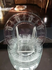 set (8) Salad Dessert Plates 7-3/4" glass Crystal Morgantown Sunrise Medallion