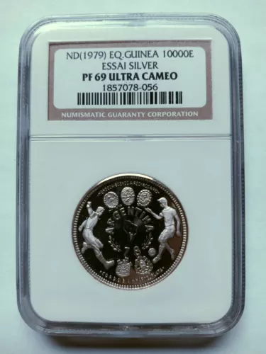 ND(1979)  RARE **ESSAI SILVER** EQ. GUINEA 10,000 E NGC PF 69 FIFA Cup Argentina