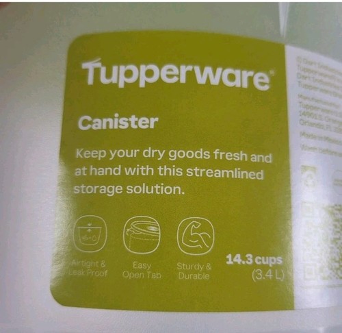 Tupperware Airtight And Leak Proof Canister 3.4L 14.3 Cups Green Lid - Picture 2 of 4